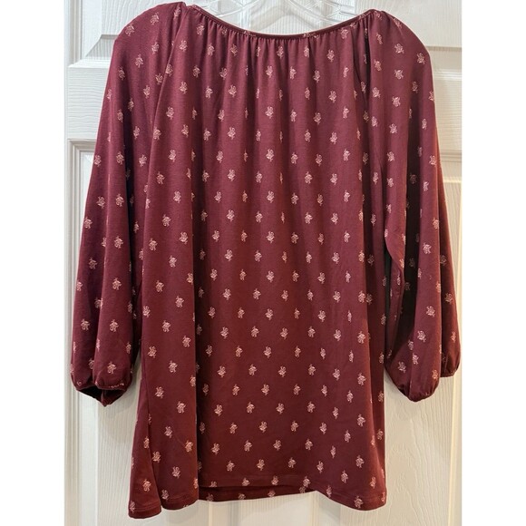 Garnet Hill Peasant Top Womens Size Small Wine Red Floral 3/4 Sleeve Shirt - Picture 2 of 9